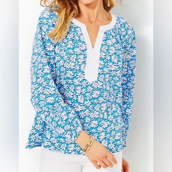 Lilly Pulitzer Tops - Lilly Pulitzer Women's Camryn Tunic Shirt, Lunar Blue Palm Beach Petals XL NWT